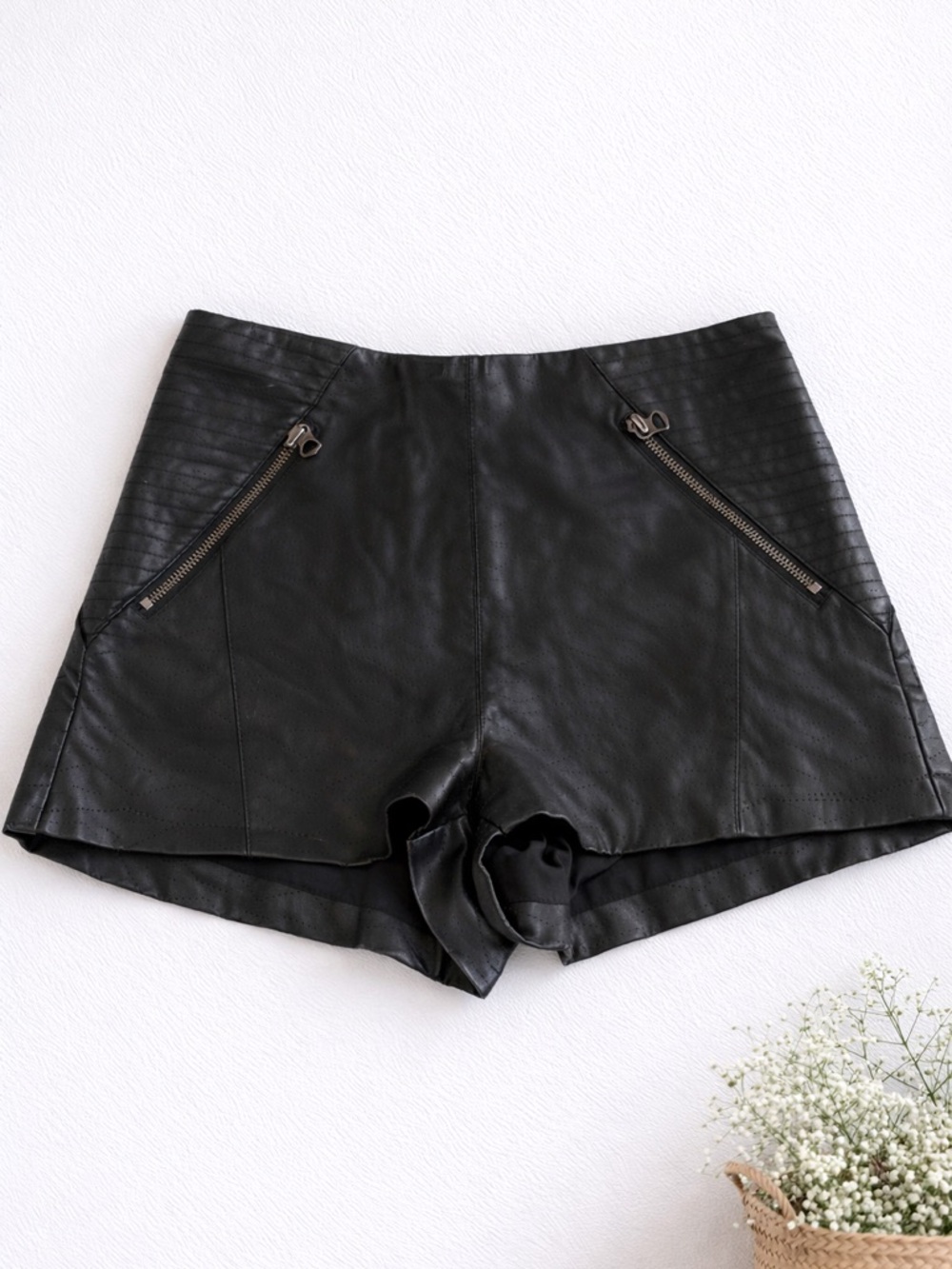 Dolce Vita Black Faux Leather High-Waist Shorts